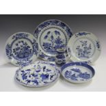 A small collection of Chinese blue and white porcelain, 18th and 19th century, including an export