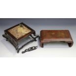 A Chinese hardwood stand, late Qing dynasty, the square top inset with a rouge marble panel,