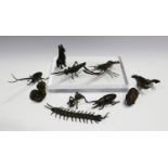 A group of ten South-east Asian brown patinated bronze figures of various insects and animals,