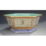 A Chinese porcelain hexagonal bowl, mark of Tongzhi but probably later 19th century, the slightly