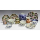 A small collection of Chinese porcelain, 18th century and later, including two blue and white