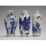 A Chinese blue and white export porcelain miniature vase, Kangxi period, the baluster body painted