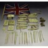 A collection of Chinese Canton export ivory items, mid-19th century, including two tangram puzzle