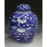 A Chinese blue and white porcelain ginger jar and cover, mark of Kangxi but late 19th century,