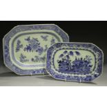 A Chinese blue and white export porcelain meat plate, Qianlong period, painted with flowers,