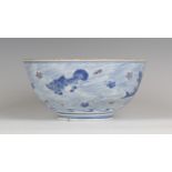 A Chinese underglaze blue and red porcelain bowl, mark of Xuande but Kangxi period, painted in