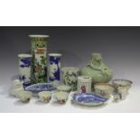 A collection of Chinese porcelain, 18th century and later, including a famille verte cylinder