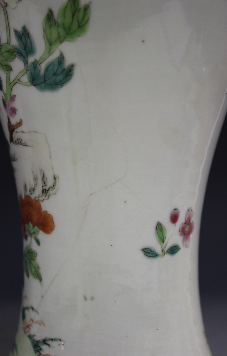 A pair of Chinese famille rose export porcelain vases, Qianlong period, each of baluster form, - Image 2 of 6