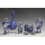 A small group of Chinese blue and white porcelain, including a pair of baluster vases, late 19th