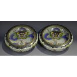 A pair of Chinese cloisonné circular bowls, early 20th century, each of shallow circular form,
