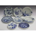 A group of six Chinese blue and white export porcelain plates, 18th century, all painted with a