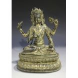 A Sino-Tibetan bronze figure of a four-armed bodhisattva, probably late Qing dynasty, modelled