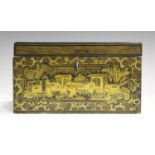 A Chinese Canton export lacquer tea caddy, mid-19th century, of rectangular form, the exterior