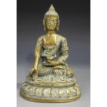 A Sino-Tibetan bronze figure of Buddha, late 19th/20th century, modelled seated in dhyanasana on a