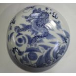 A Chinese blue and white porcelain circular box and cover, mark of Kangxi but probably 20th century,