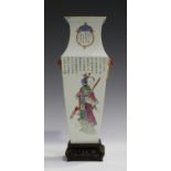 A Chinese famille rose porcelain vase, mid-19th century, of square baluster form, each side