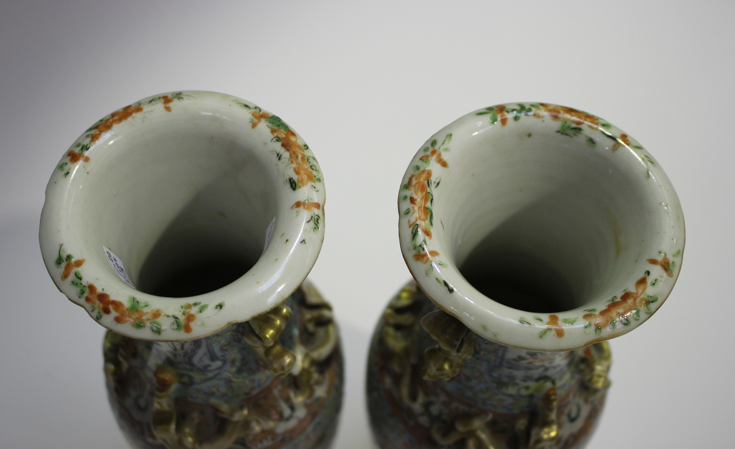 A pair of Chinese famille rose porcelain vases, late 19th century, each shouldered tapering body and - Image 8 of 12