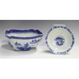 A Chinese blue and white export porcelain salad bowl, early 19th century, of steep sided square