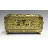 A Chinese Canton export lacquer tea caddy, early to mid-19th century, of canted corner rectangular