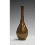 A Japanese iron red and gilt patinated metal bottle vase, 20th century, of slender baluster form,