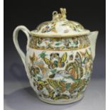 A Chinese Canton porcelain cider jug and cover, mid-19th century, the barrel shaped body and domed