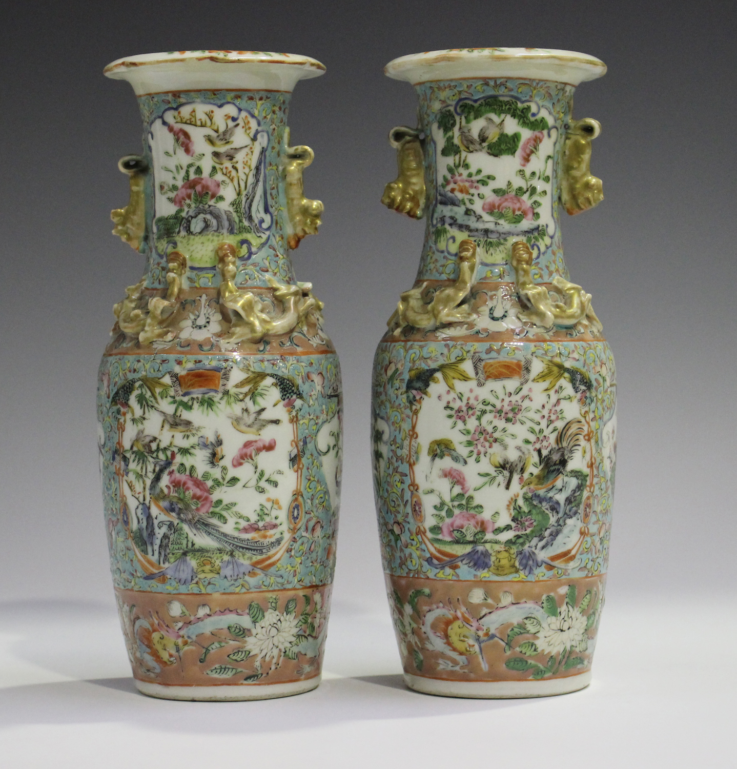 A pair of Chinese famille rose porcelain vases, late 19th century, each shouldered tapering body and - Image 11 of 12