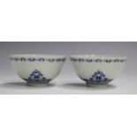 A pair of Chinese blue and white porcelain wine cups, mark of Yongzheng but later, of hemi-spherical