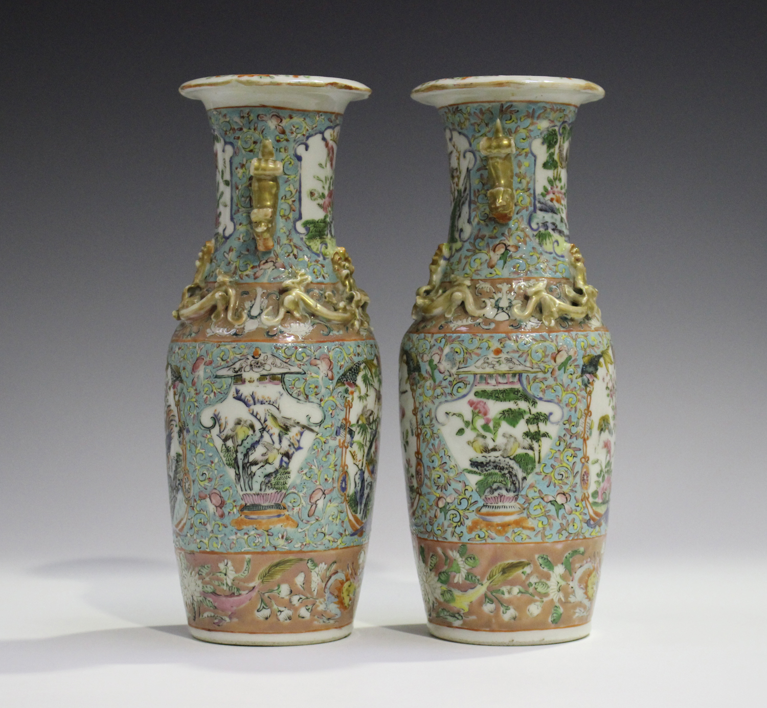 A pair of Chinese famille rose porcelain vases, late 19th century, each shouldered tapering body and - Image 10 of 12