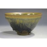 A Chinese brown 'hare's fur' glaze pottery bowl, Song dynasty style but later, the circular tapering