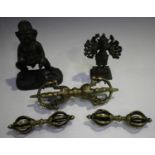 A group of three Tibetan bronze vajra, late 19th/20th century, each end of crown form, comprising