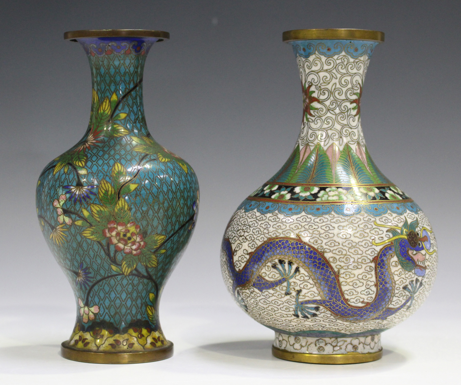 A Chinese cloisonné baluster vase, early 20th century, decorated with polychrome flowers and - Image 4 of 4