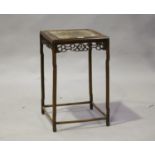 A Chinese hardwood occasional table, late 19th century, the square panelled top inlaid in mother-