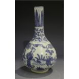 A Chinese Ming blue and white porcelain bottle vase, mark of Wanli and probably of the period, the