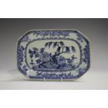 A Chinese blue and white export porcelain meat dish, Qianlong period, painted with a fenced garden