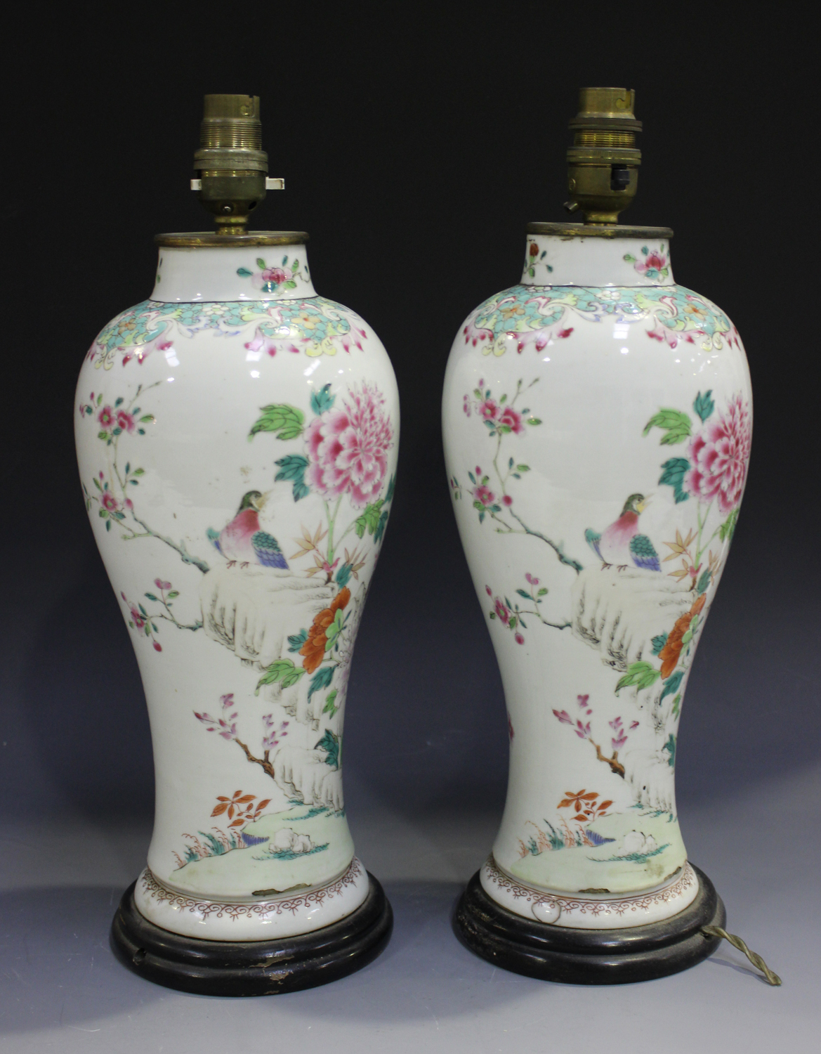 A pair of Chinese famille rose export porcelain vases, Qianlong period, each of baluster form, - Image 5 of 6