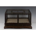 A Chinese silver wire inlaid hardwood and glazed table top display case and stand, late Qing