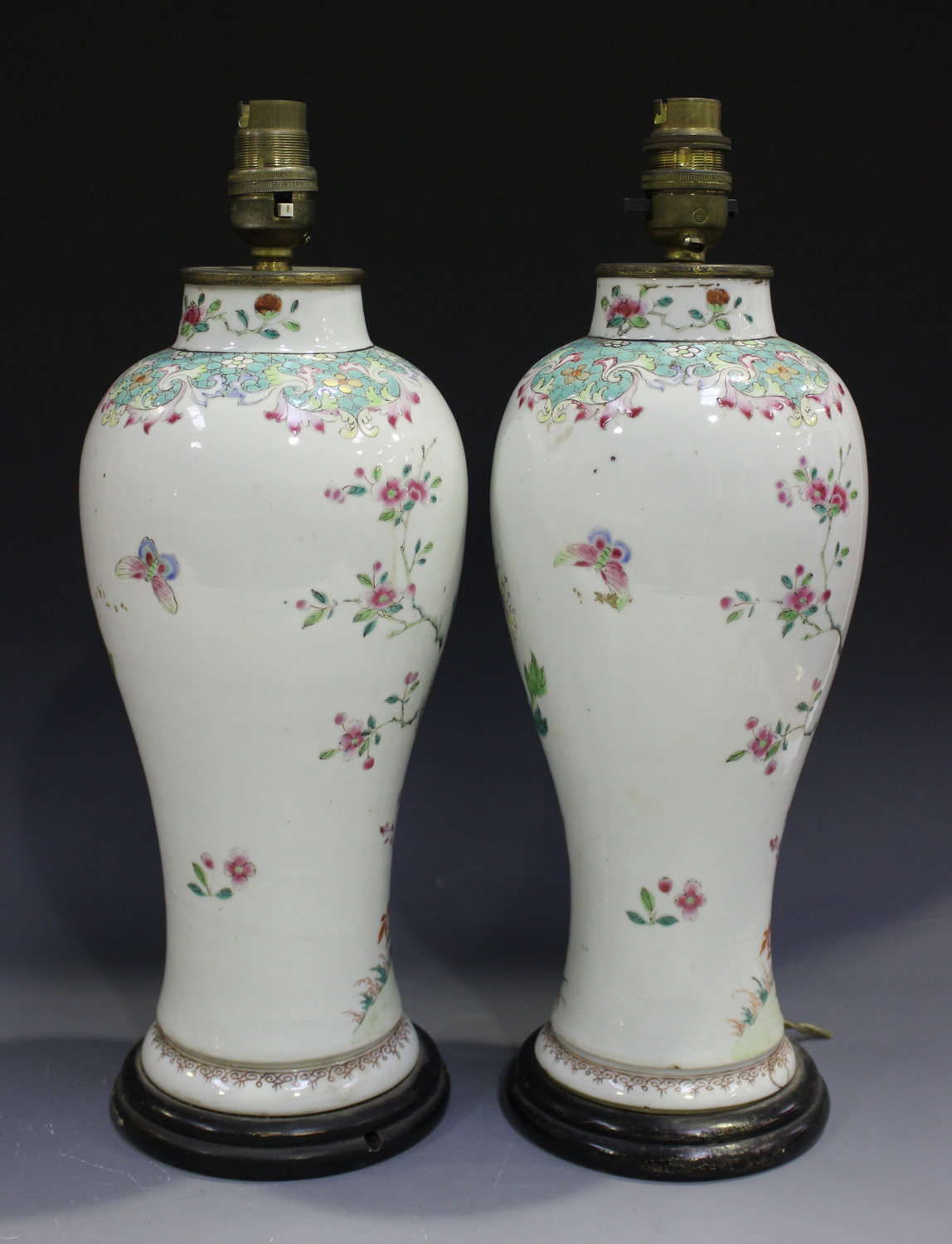 A pair of Chinese famille rose export porcelain vases, Qianlong period, each of baluster form, - Image 4 of 6