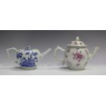 A Chinese blue and white export porcelain teapot and cover, Qianlong period, the globular body