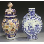 A Chinese blue and white porcelain moonflask, late 19th century, each side painted with a figural