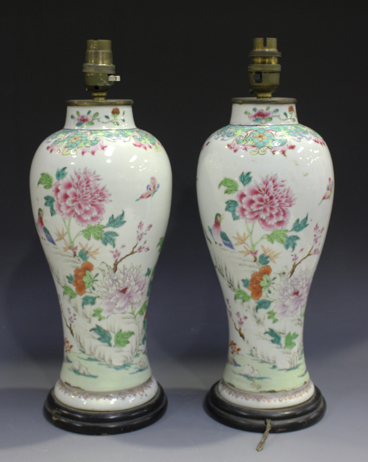 A pair of Chinese famille rose export porcelain vases, Qianlong period, each of baluster form, - Image 6 of 6