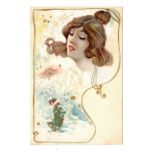 A collection of 18 postcards, Art Nouveau or of glamour interest, including 4 allegorical of the