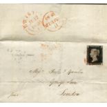 A June 1840 Entire from Brighton to London with fine 4 margins 1d black stamp, plate 2 (T.L. with