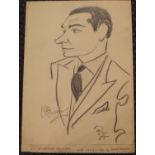 AUTOGRAPH. A graphite caricature by Oscar Berger of Laurence Olivier, signed in pencil by the artist