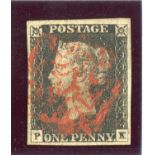 A Great Britain 1840 1d black stamp plate 4 (PK) fine 4 margins, red Maltese cross.Buyer’s Premium