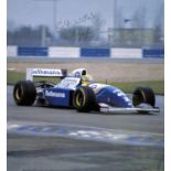 AUTOGRAPHS. A colour print of a Renault Williams Rothmans Formula 1 racing car, signed by Ayrton