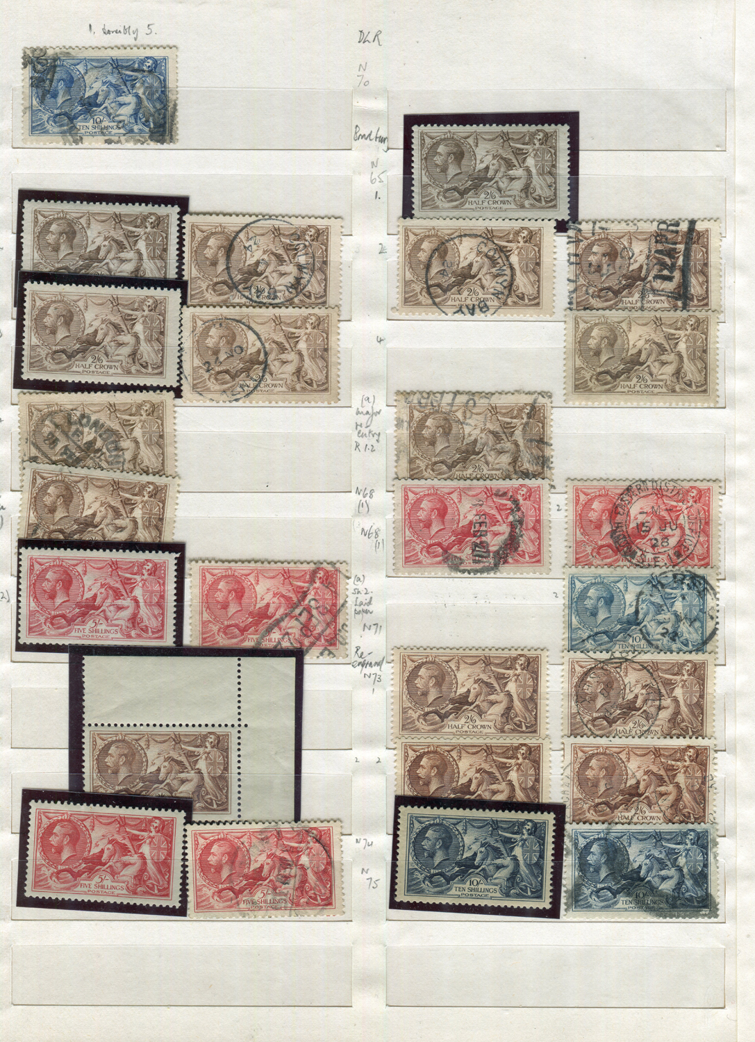 Two stock pages of Great Britain George V Seahorses with two Waterlow 2 shillings 6d mint, two 5 - Image 2 of 2