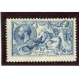 A Great Britain 1915 De la Rue 10 shillings blue Seahorse stamp, fine mint (SG 412).Buyer’s