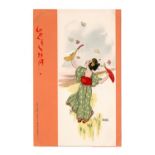 A set of 10 colour lithographed postcards by Raphael Kirchner form the 'Geisha' series with orange