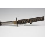 A Meiji period Japanese wakizashi, the slightly curved single-edged blade with wavy yakiba, blade