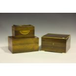 An Art Deco mahogany and boxwood inlaid smoker's box, the sides decorated with a cigar, a pipe,